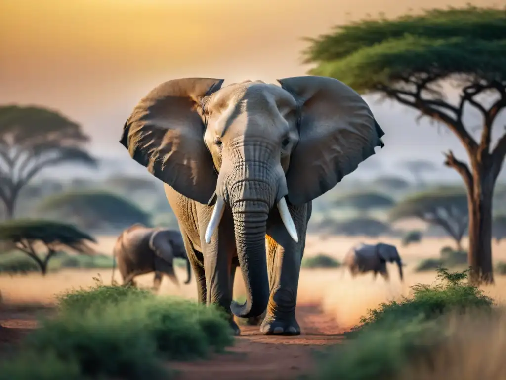 Un elefante majestuoso en la sabana africana al atardecer, simbolismo africano en paisajes naturales