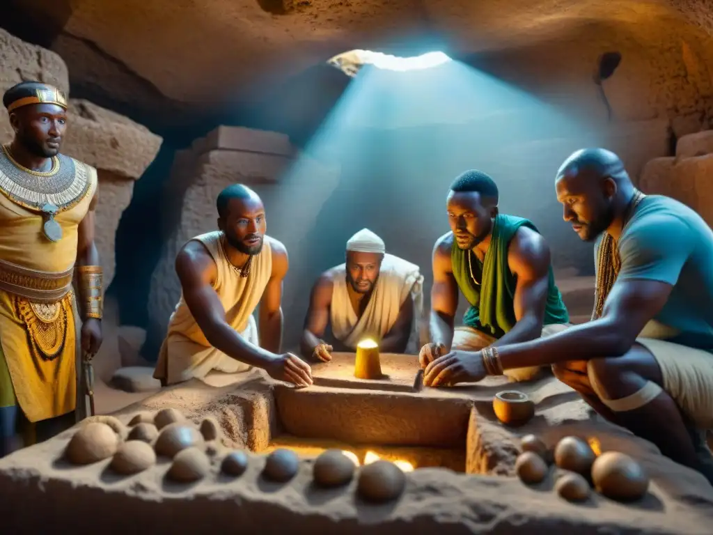 Excavación de tesoros: descubriendo la cámara secreta de un rey africano Emocionante excavación de un equipo de arqueólogos descubriendo tesoros recién descubierto rey africano en ruina antigua africana