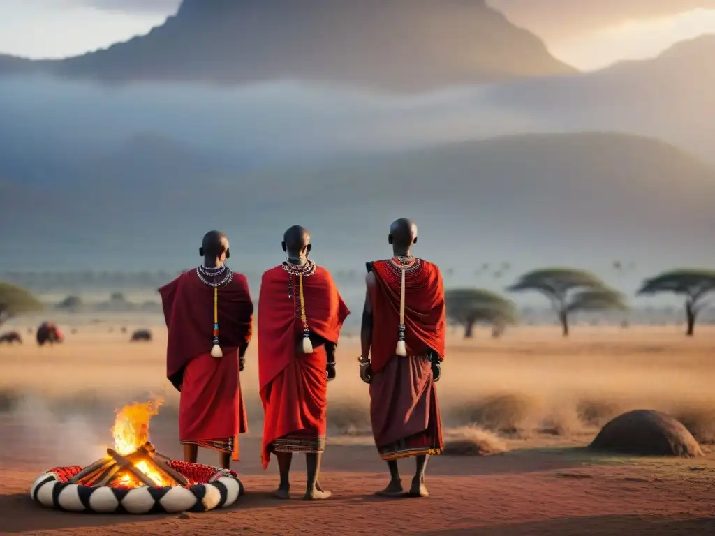 Emotivo ritual funerario de tribu Maasai al atardecer en África