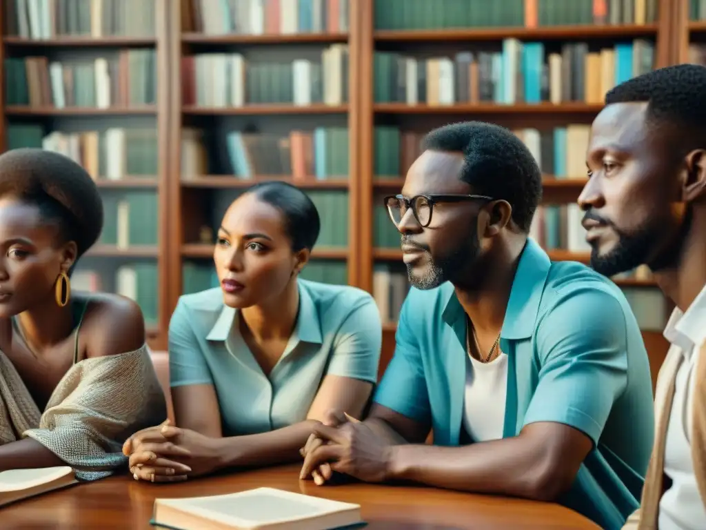 Un encuentro de escritores africanos debatiendo con pasión sobre joyas ocultas de la literatura africana