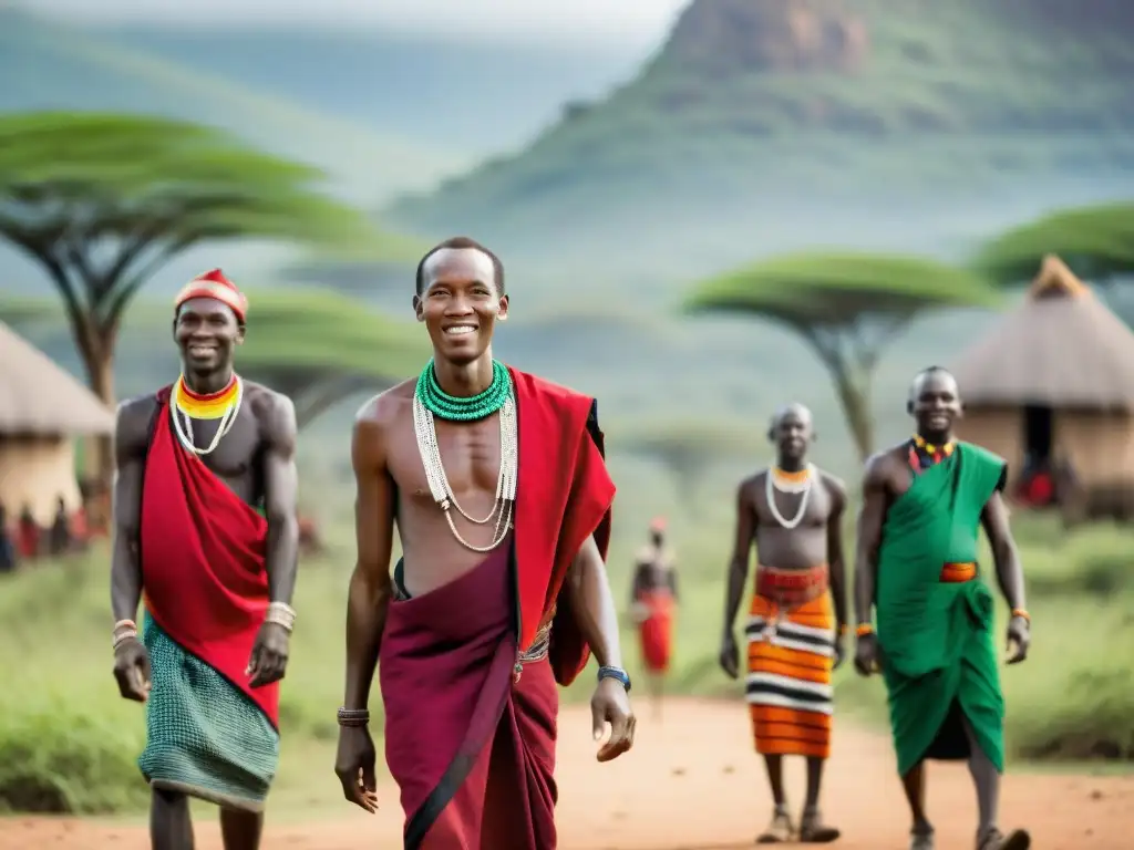 Encuentro entre Maasai locales y turistas en África, mostrando la fusión de hospitalidad tradicional y ecoturismo