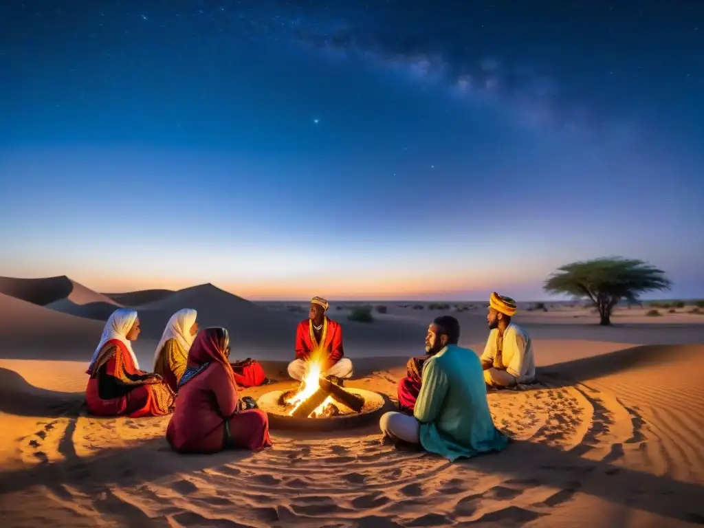 Encuentros interculturales en el Sahel: Viajeros escuchan historias alrededor de la fogata bajo un cielo estrellado