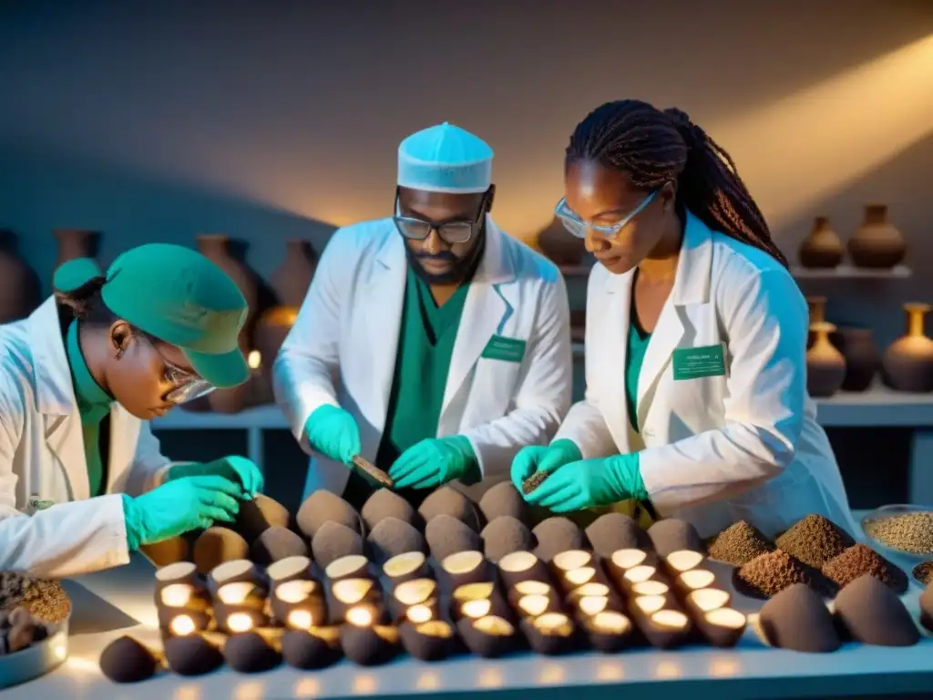 Equipo de arqueobotánicos examinando restos de alimentos en laboratorio