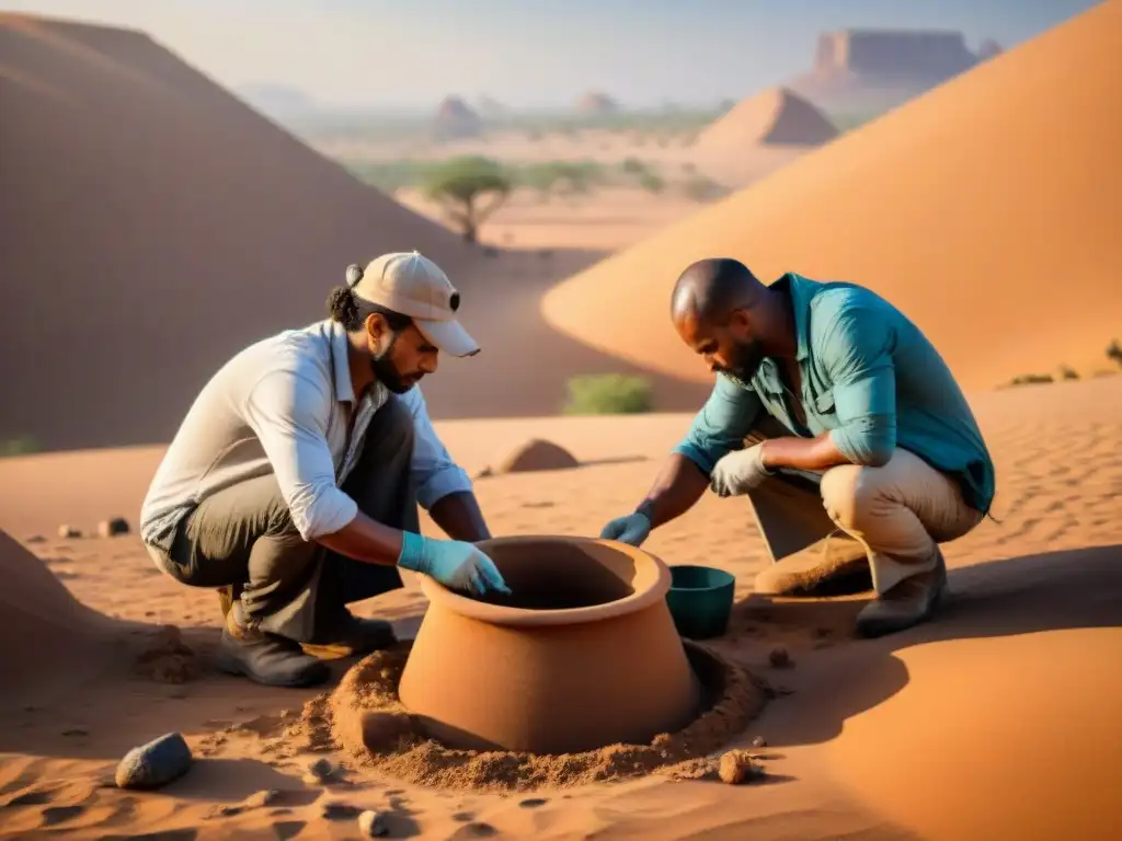 Un equipo de arqueólogos desentierra artefactos africanos antiguos en un paisaje desértico