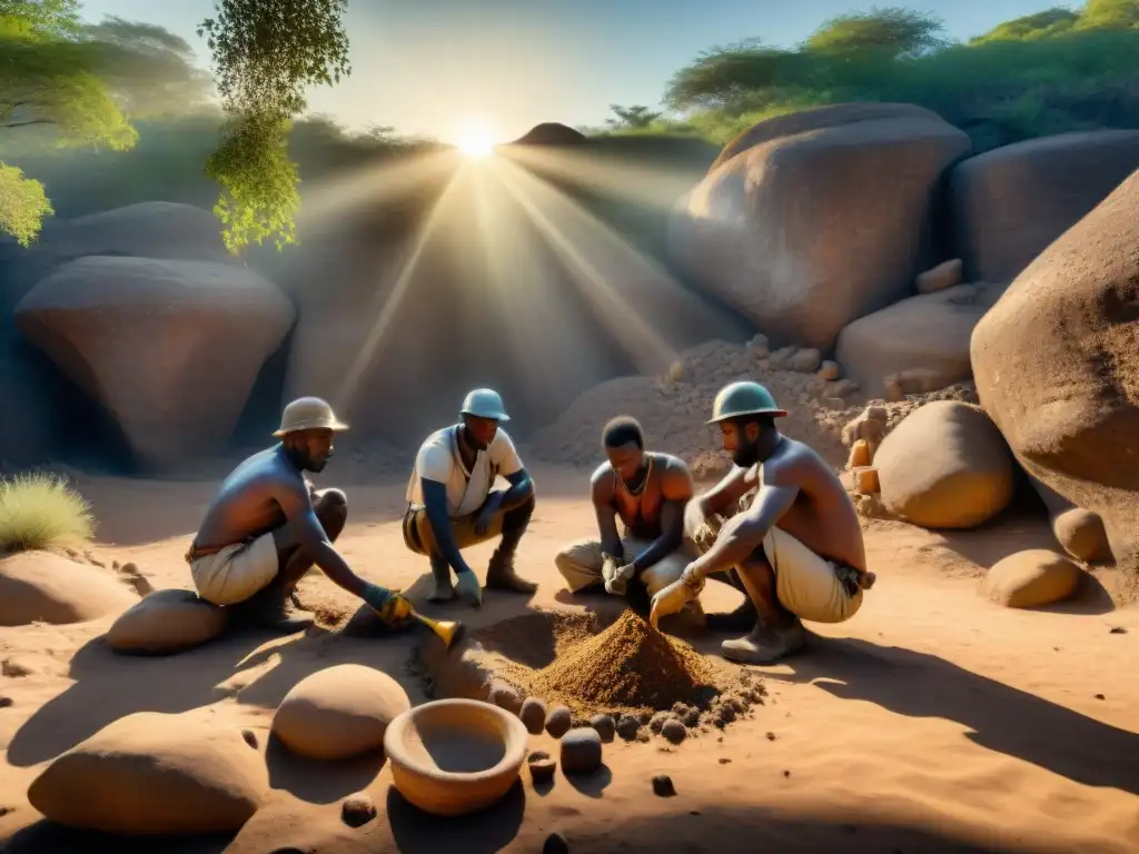 Equipo de arqueólogos excavando artefactos en las antiguas minas de Mapungubwe en Sudáfrica