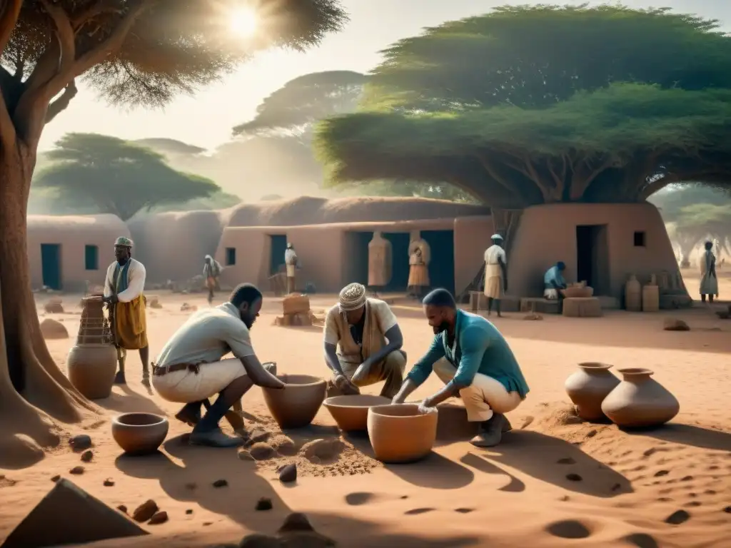 Equipo de arqueólogos excavando artefactos antiguos en África, destacando la reconstrucción de la historia africana