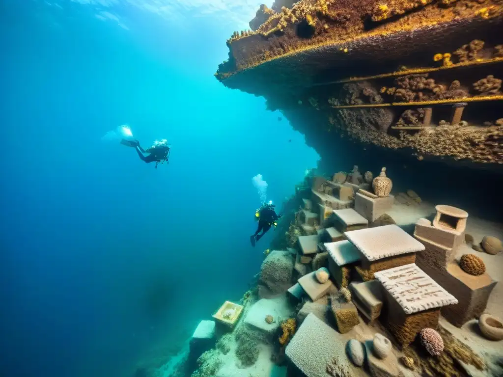 Un equipo de arqueólogos subacuáticos excava artefactos antiguos en el fondo marino de África