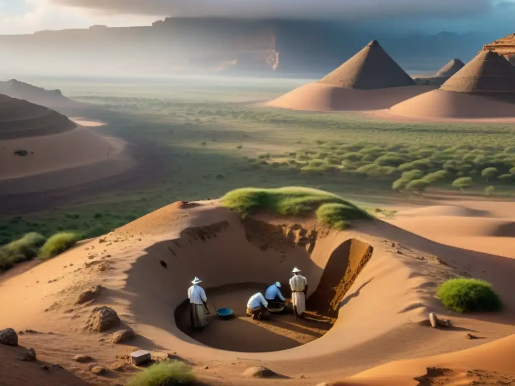 Excavación arqueológica en el Cuerno de África: historia enterrada Equipo arqueólogos excavando artefactos en el África Oriental