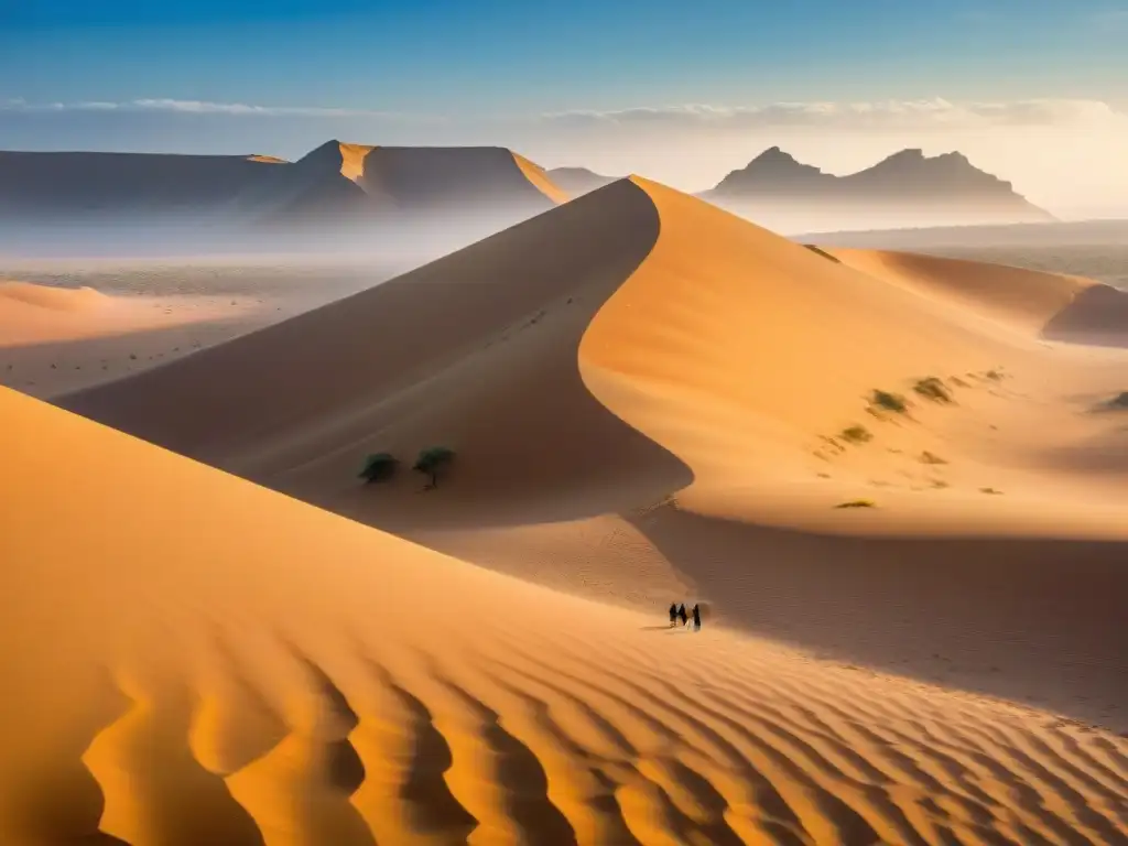 Equipo de arqueólogos excavando capas estratigráficas, revelando historia de civilizaciones africanas en el desierto dorado