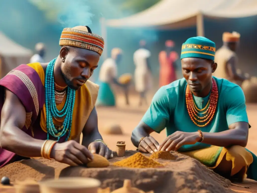 Equipo de arqueólogos excavando un festival africano, fusionando tradición y modernidad