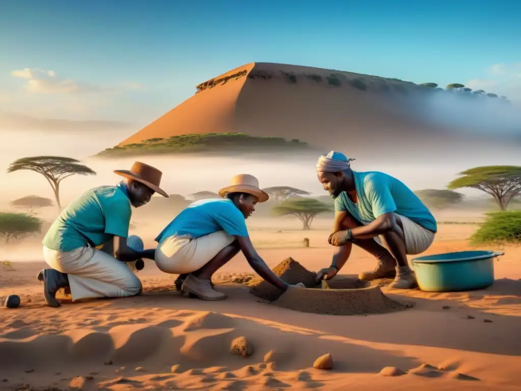 Equipo de arqueólogos excavando reliquias en África, uniendo esfuerzos para preservar la historia frente al impacto del cambio climático