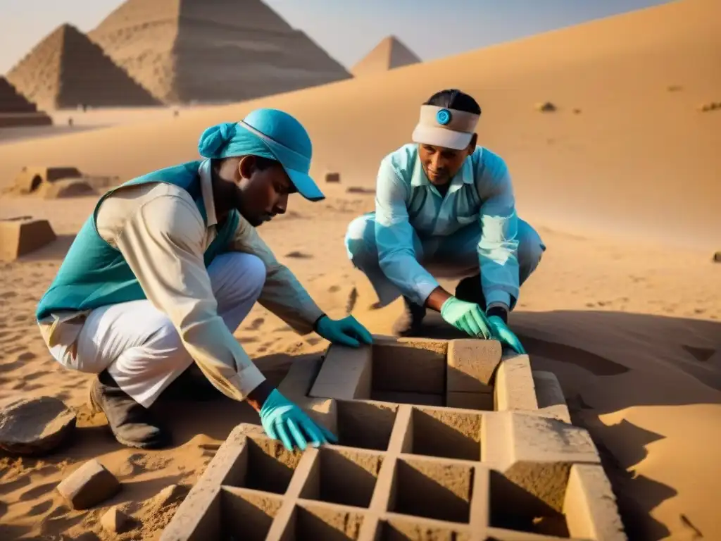 Equipo de arqueólogos excavando ruinas de pirámides antiguas en el desierto de Sudán, desvelando secretos del pasado