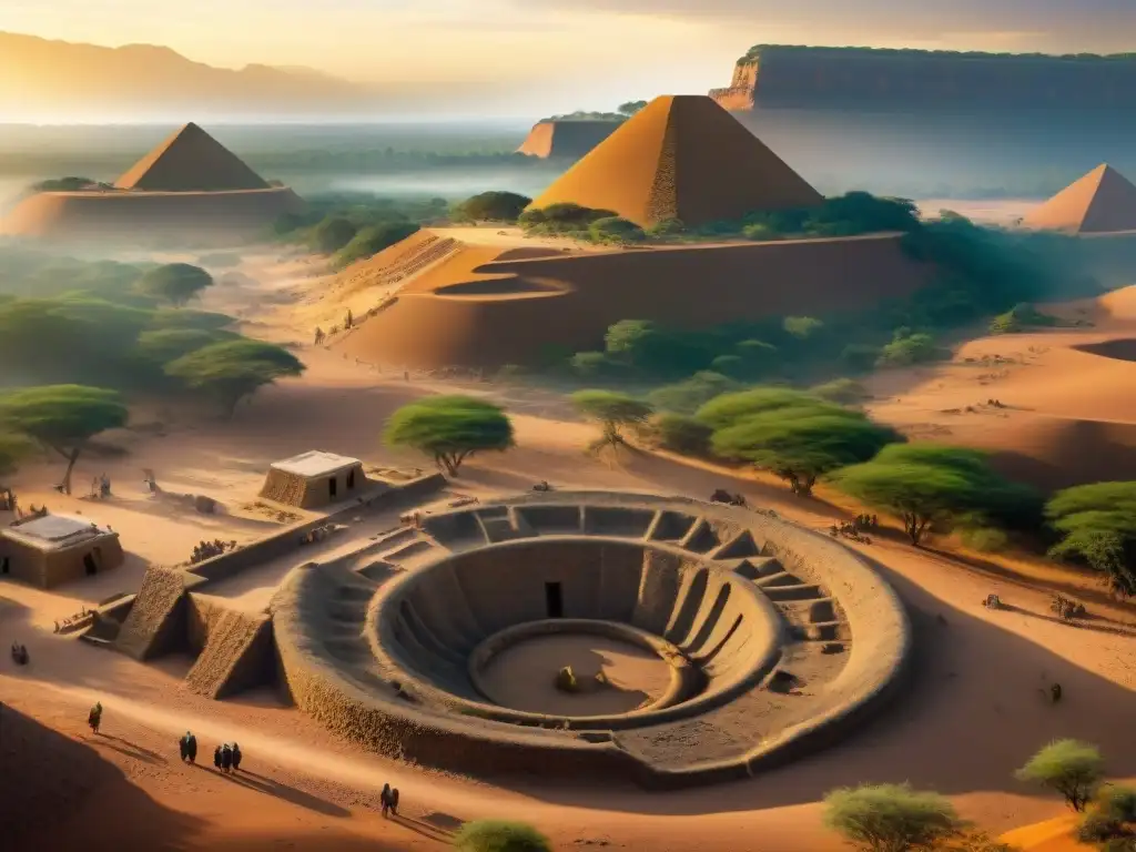 Excavación arqueológica en África: fusión de historia y tecnología Equipo de arqueólogos excavando un sitio de civilización africana bajo el sol dorado, fusionando historia y tecnología