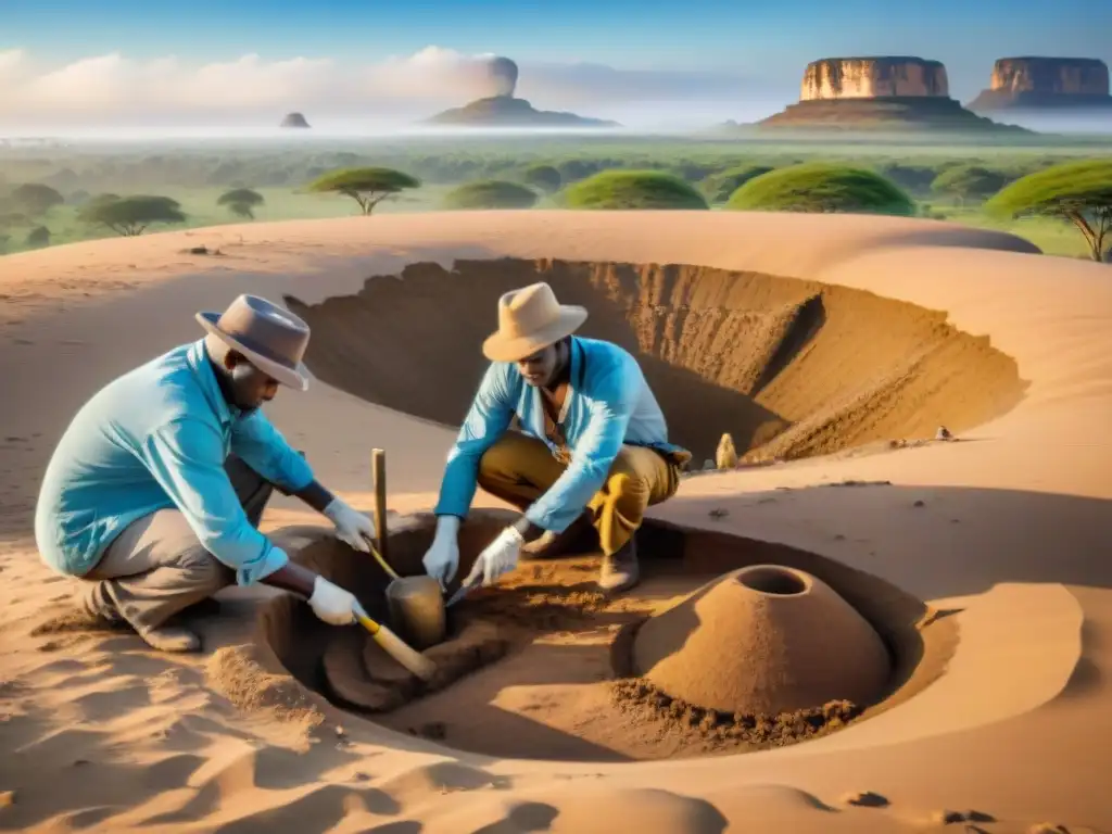 Equipo de arqueólogos excavando un sitio de entierro en África, revelando nuevos hallazgos historia civilizaciones africanas