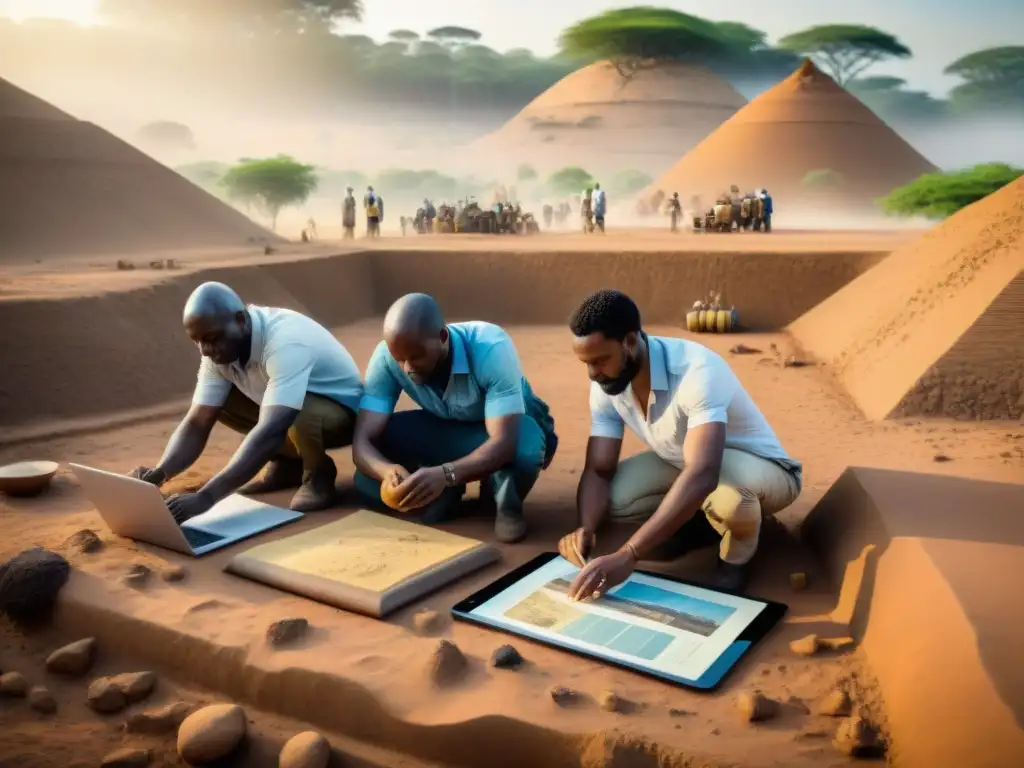 Equipo de arqueólogos usa la tecnología GIS para excavar un sitio arqueológico africano bajo el sol abrasador