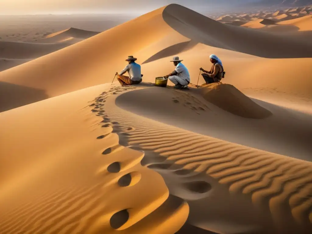 Equipo de arqueólogos excavando un tesoro en el Sahara: Historia y belleza dorada