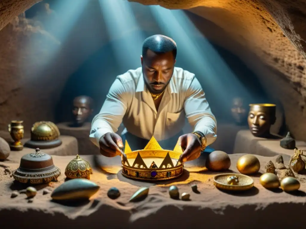 Excavación de tesoros reales africanos: descubrimiento épico Un equipo de arqueólogos excavando un tesoro recién descubierto de un rey africano
