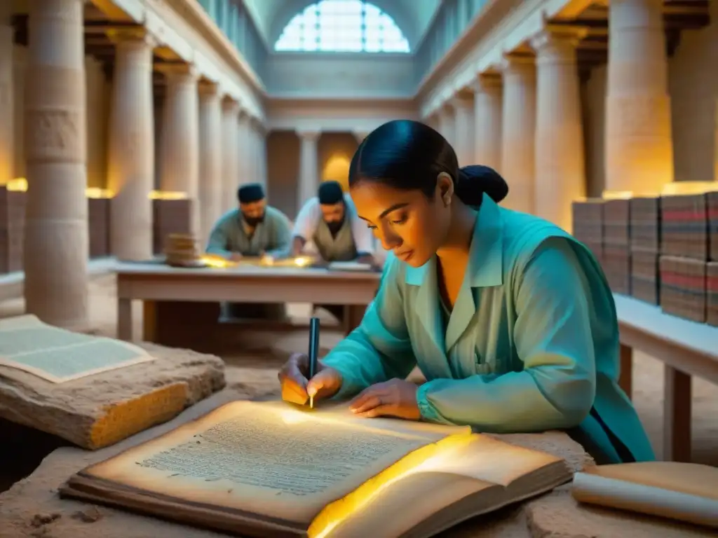 Equipo de arqueólogos recuperando textos perdidos en la Biblioteca de Alejandría, Egipto