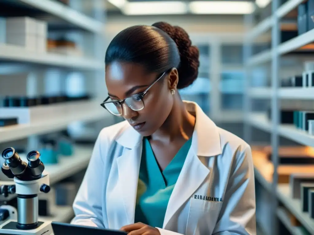 Un equipo diverso de científicos africanos concentrados en su trabajo en un laboratorio de vanguardia