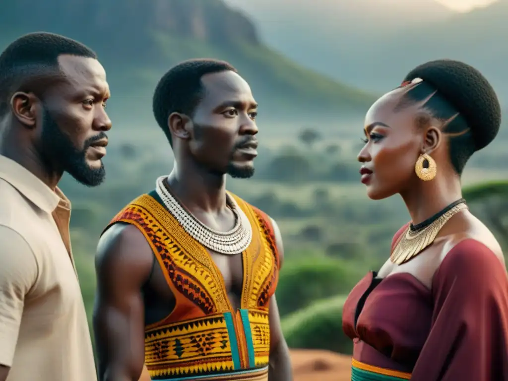 Un equipo diverso trabaja junta en un set de cine en África para la adaptación de cuentos africanos