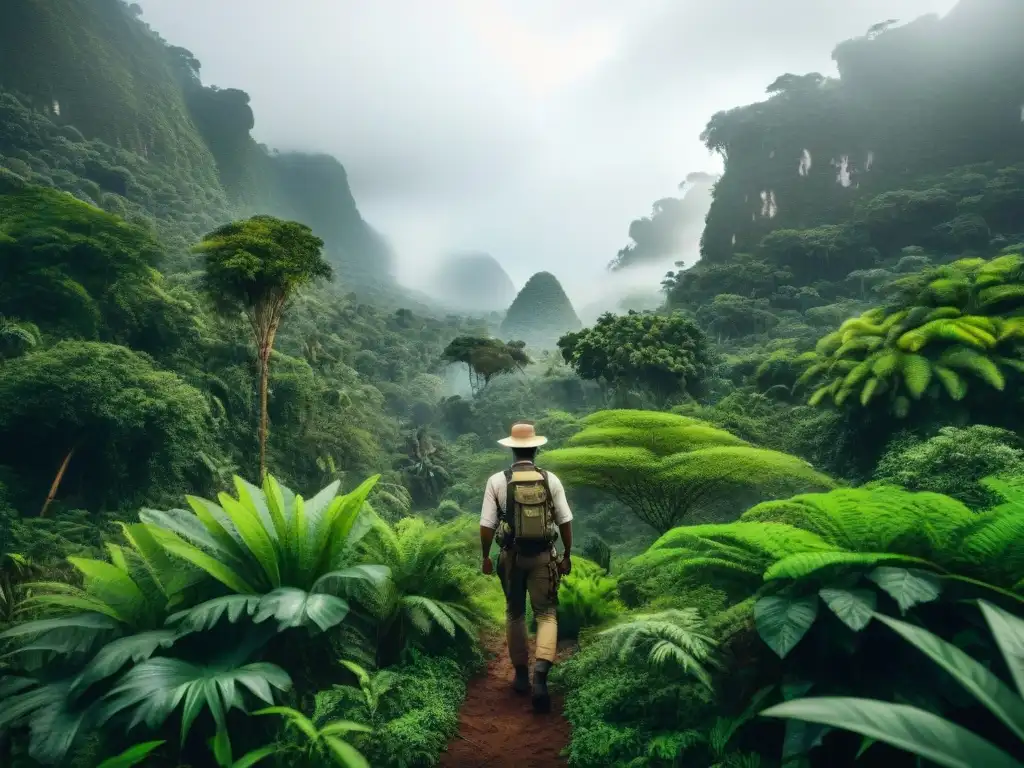 Equipo de exploradores recorriendo una selva africana, desafiando la densa vegetación