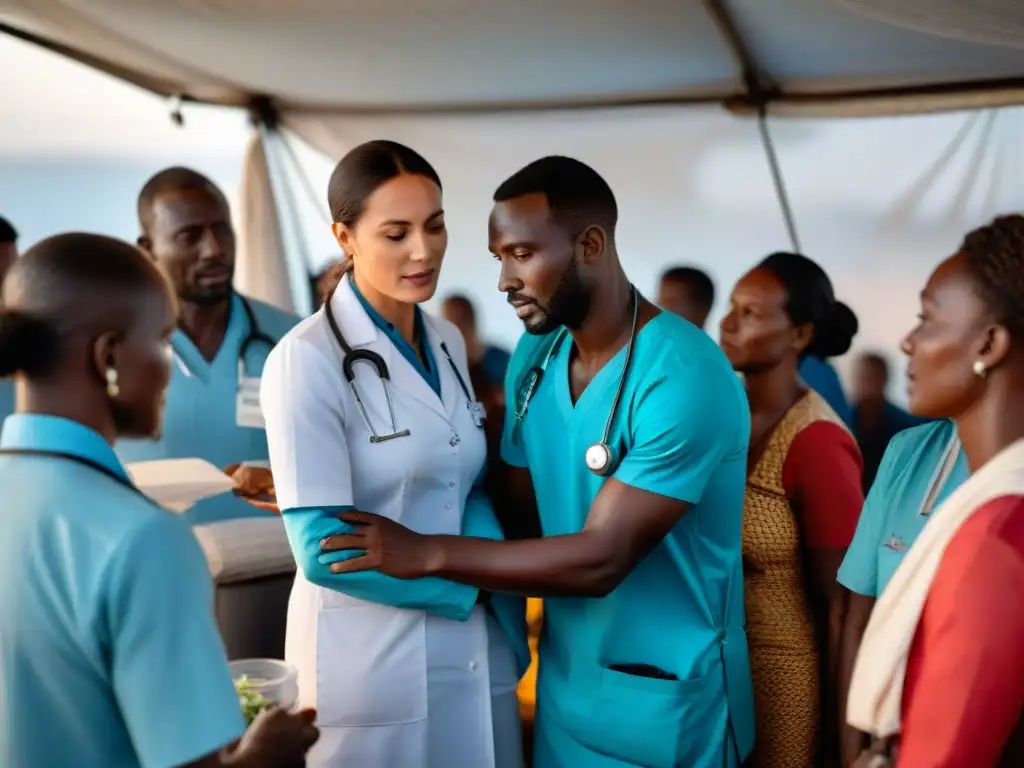 Un equipo internacional de trabajadores de la salud en África brinda asistencia médica a migrantes en un campamento de refugiados