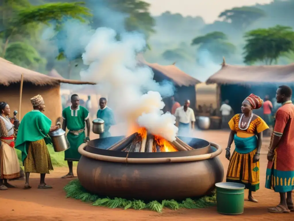 Escena africana tradicional de elaboración de cerveza con Orígenes africanos en la cerveza