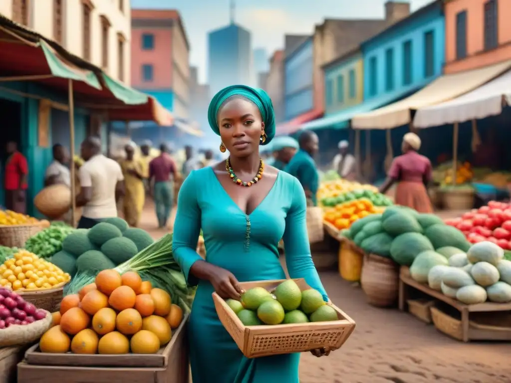 Escena animada de mercado africano contemporáneo con efecto comercio transatlántico esclavos África