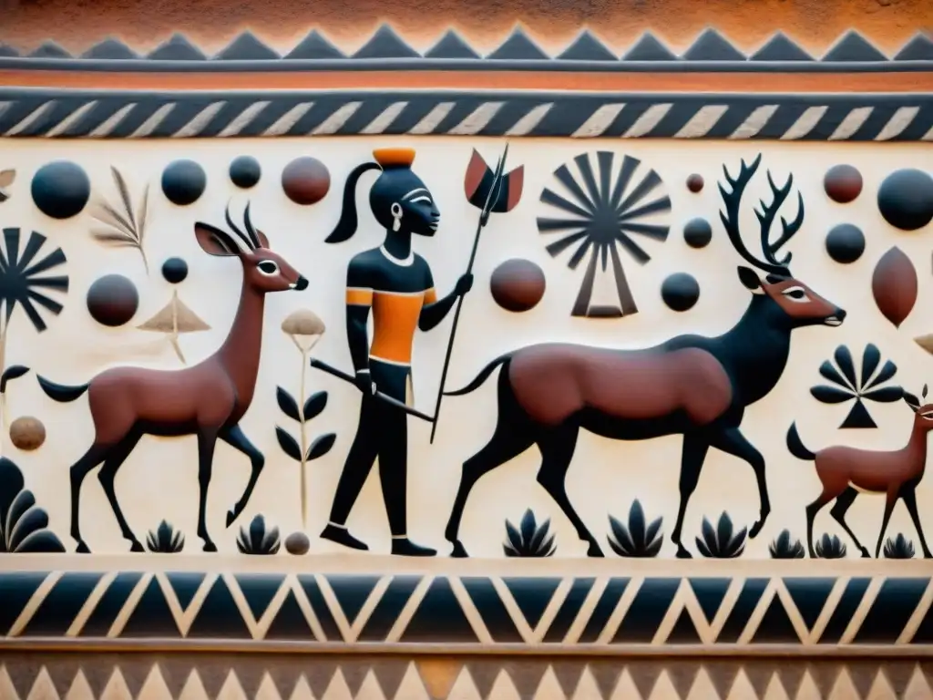 Arte rupestre San: escenas de caza detalladas en 8k Escena de caza detallada en arte rupestre San sur África