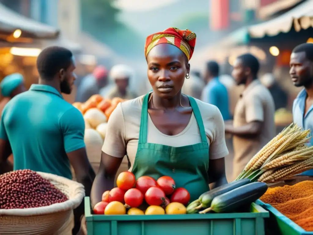 Vibrante mercado africano: trabajadores en acción Escena detallada de trabajadores africanos en un mercado urbano, destacando su papel en la sociedad contemporánea