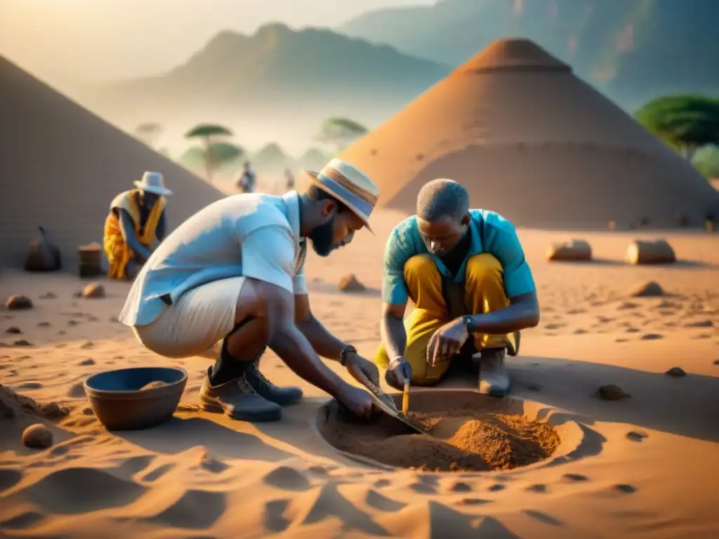 Una escena fascinante de arqueólogos excavando un sitio de entierro en África, revelando los orígenes antiguos civilizaciones africanas