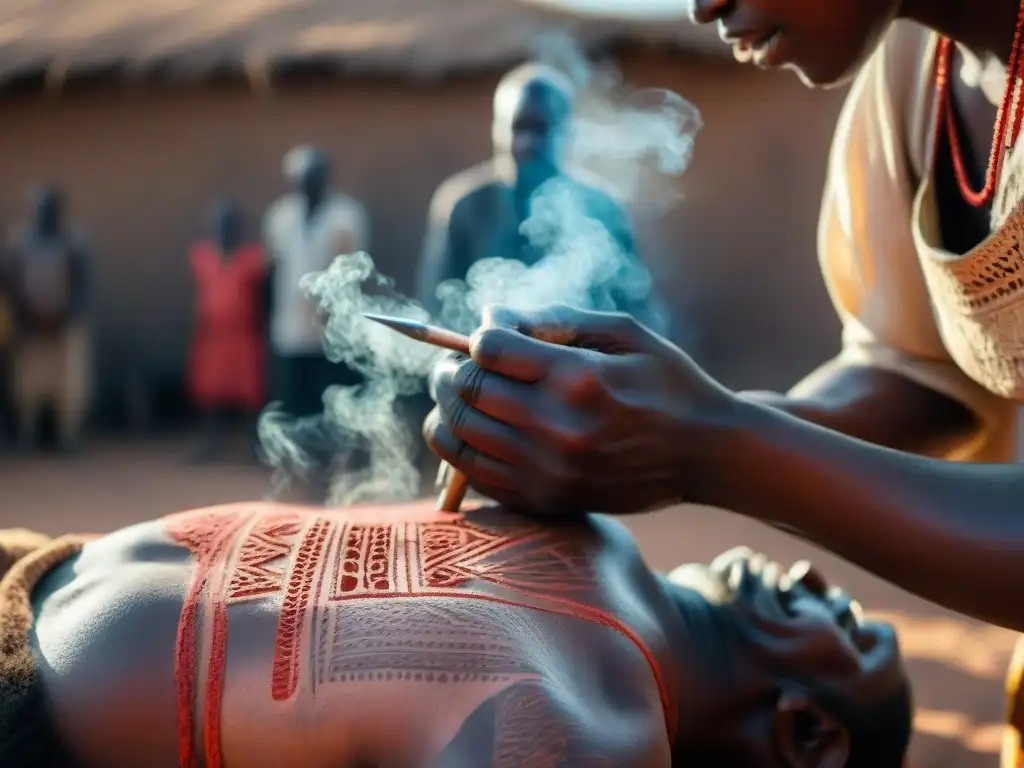 Una escena impactante de un ritual de escarificación en una aldea africana remota