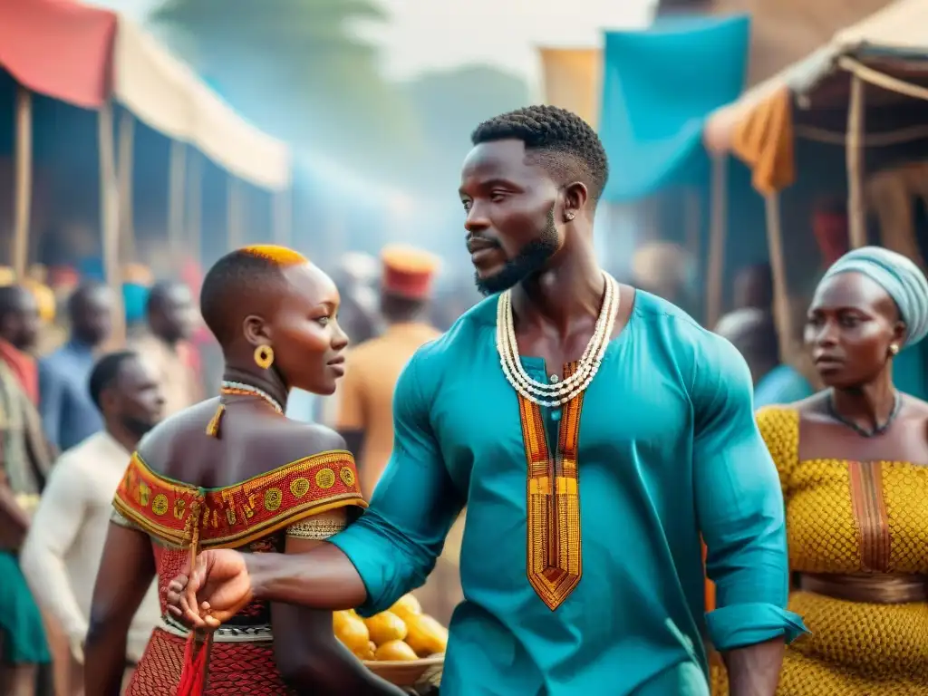 Escena de mercado africano tradicional con comunidad LGBTQ+ en África Tradicional