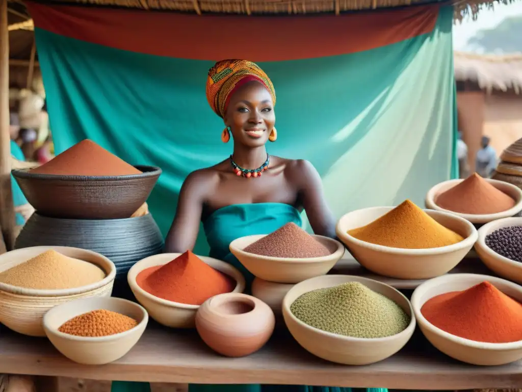 Escena vibrante de un mercado africano con influencia arte fermentación alimentos africanos