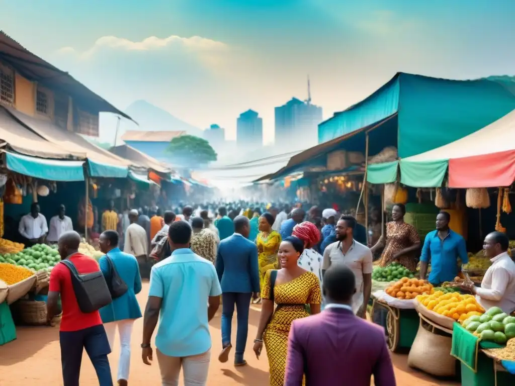 Escena vibrante de mercado africano con inclusión financiera en África