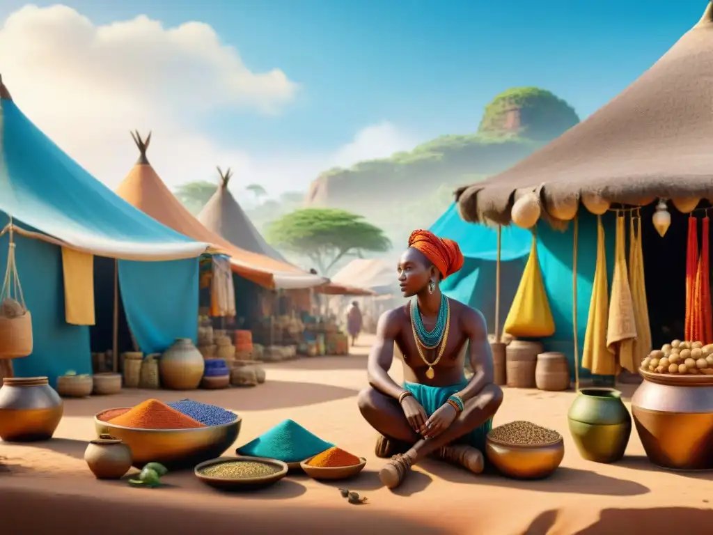 Escena vibrante de mercado africano en videojuego