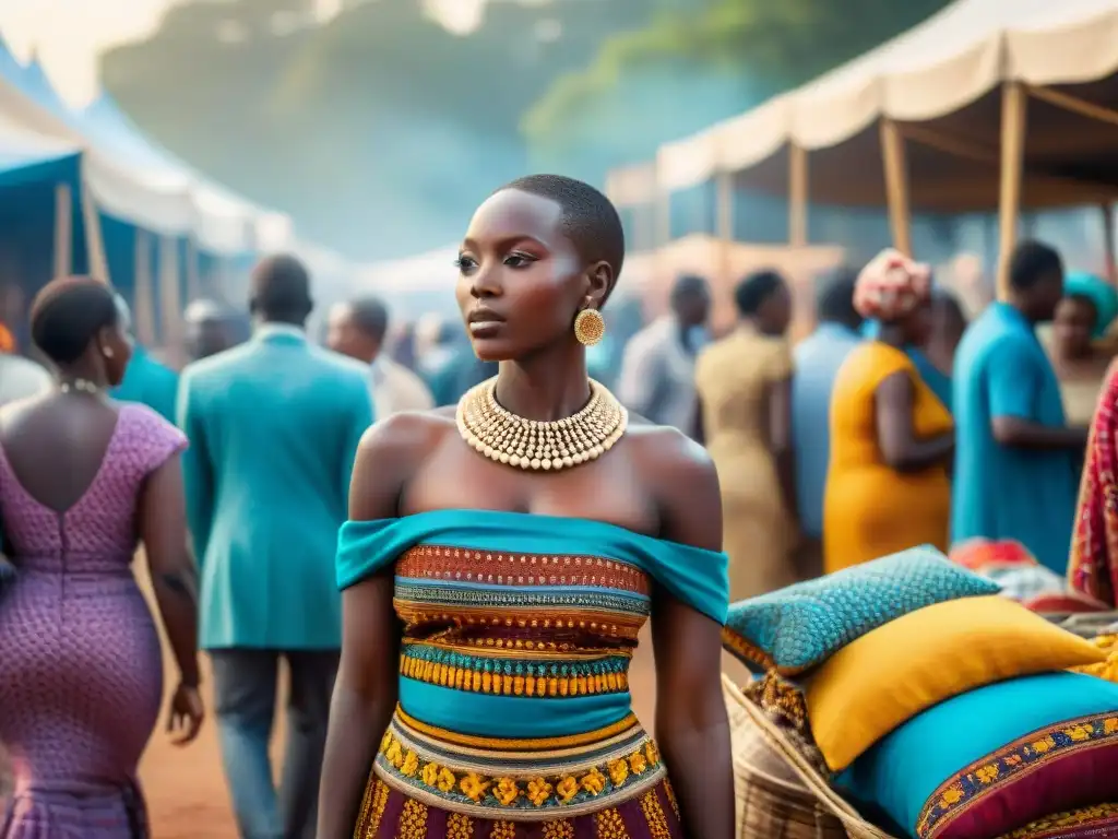 Escena vibrante de mercado africano con moda y diseño africanos tendencias, colores y artesanías