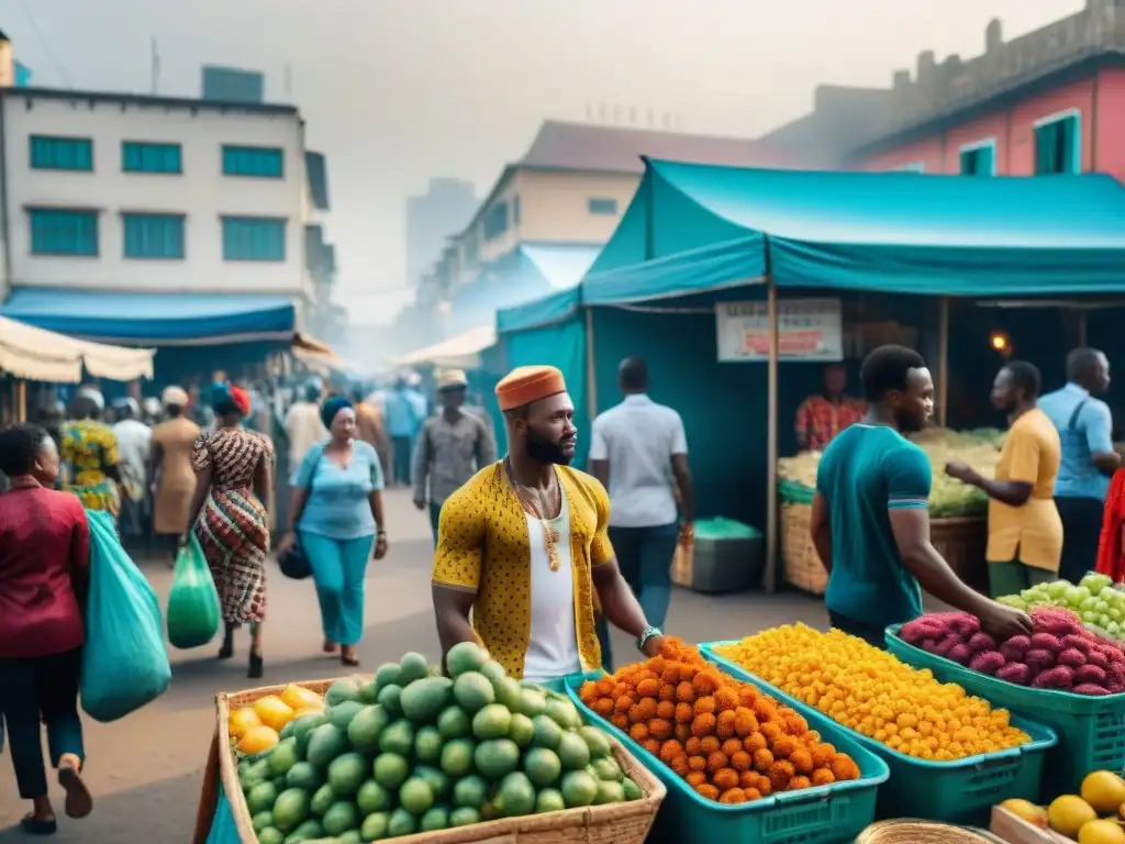 Escena vibrante de un mercado callejero en Lagos, Nigeria