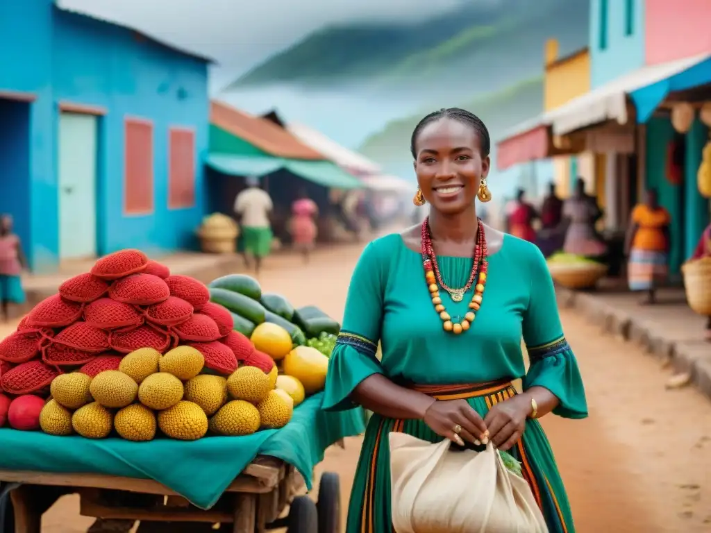 Escena vibrante de mercado en Isla de Mozambique, fusionando culturas en arquitectura colonial portuguesa