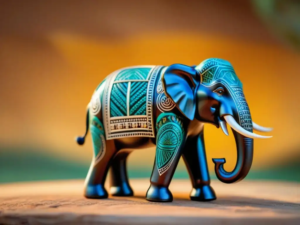Escultura de elefante tallada en madera: poder y tradición africana Escultura de elefante tallada con patrones tribales, simbolizando fuerza y poder en el arte africano