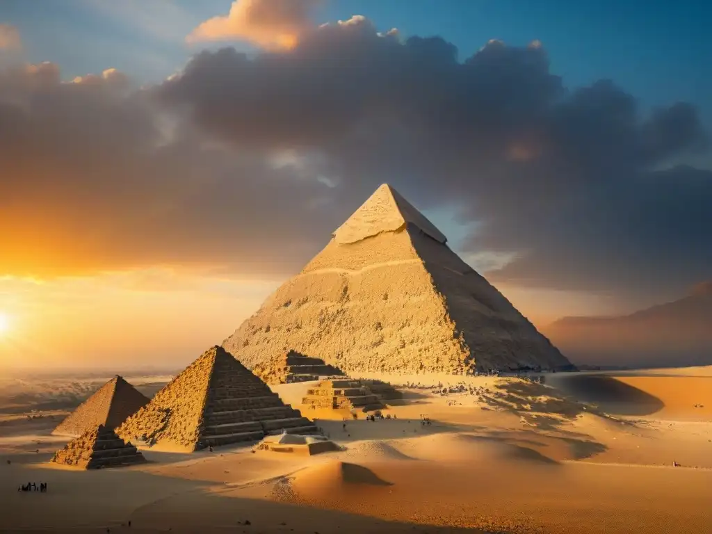 Esplendor ancestral: la Gran Pirámide de Giza al atardecer, reflejando la historia y cultura de África