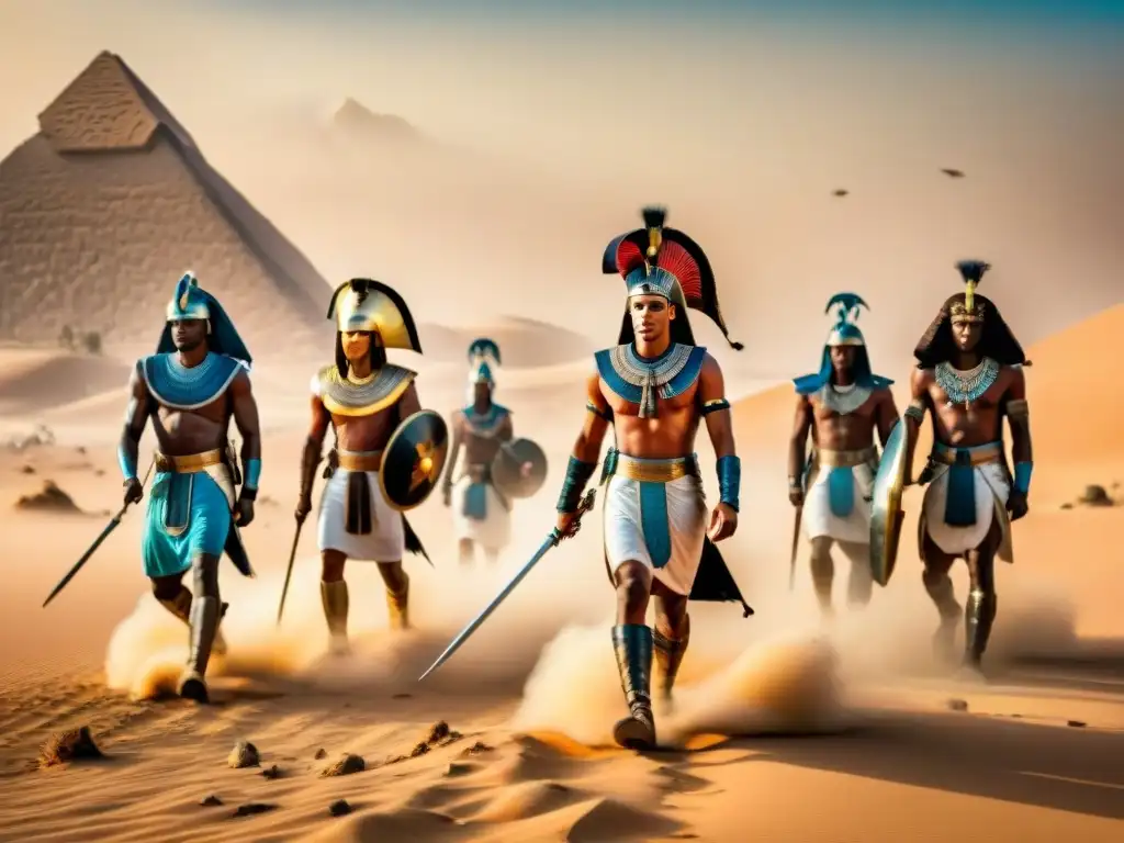 Épica batalla de guerreros egipcios y nubios en el desierto Estrategias militares en Egipto y Nubia: Antiguos guerreros en táctica en el desierto