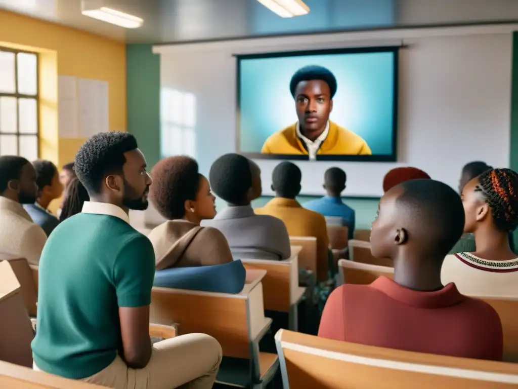 Estudiantes diversos se sumergen en la proyección de un film africano, en un aula multicultural