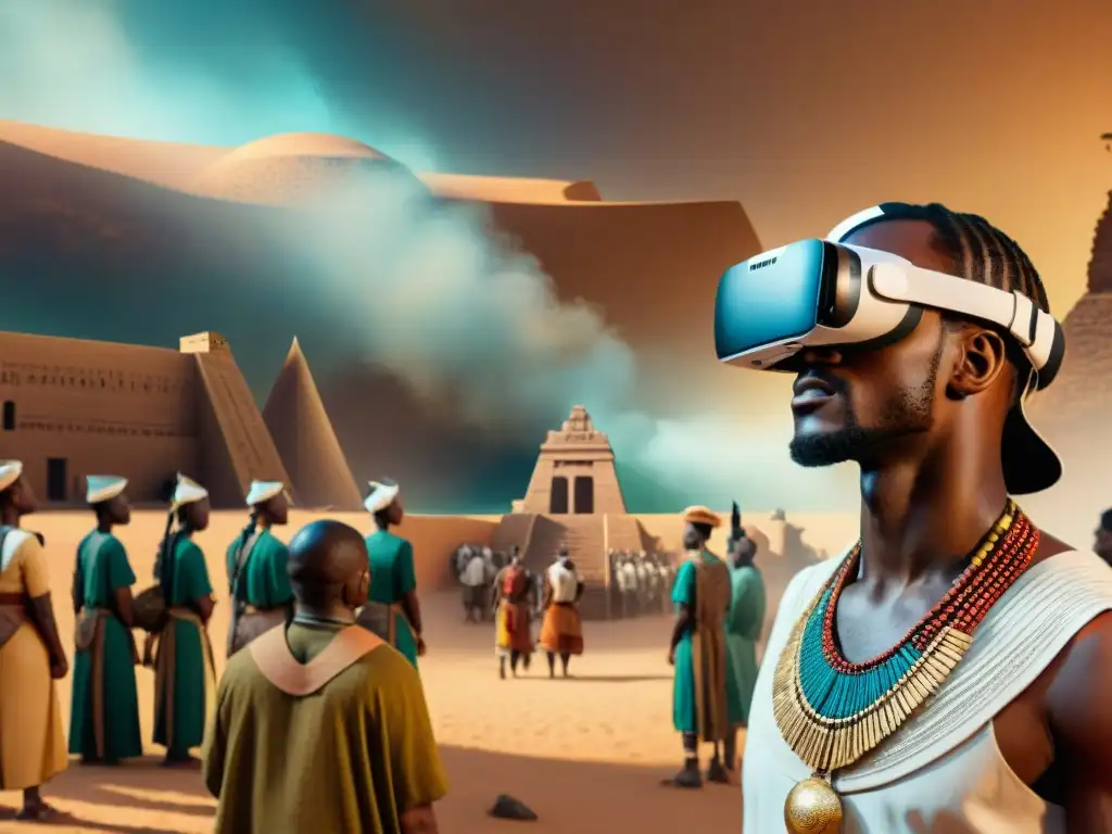 Estudiantes inmersos en un aula de realidad virtual explorando un antiguo reino africano