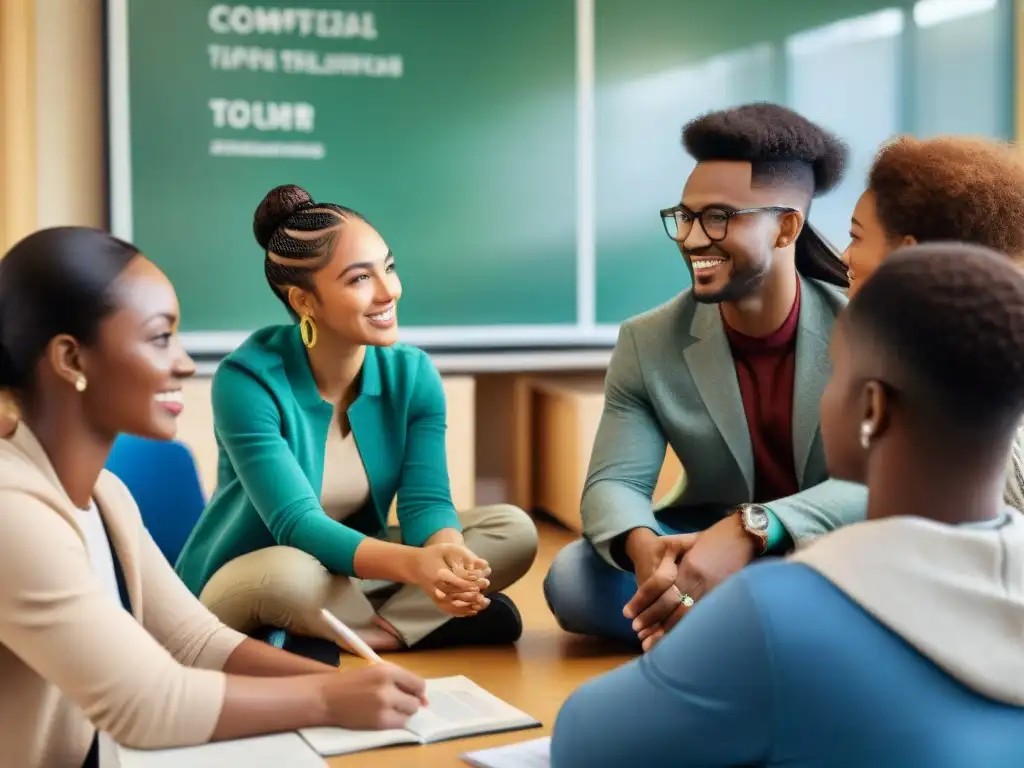 Estudiantes diversos debaten sobre el legado diáspora africana en un aula multicultural