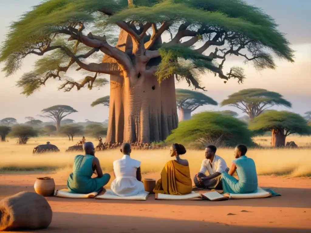 Estudio de antiguos manuscritos africanos bajo baobab: influencia global civilizaciones africanas