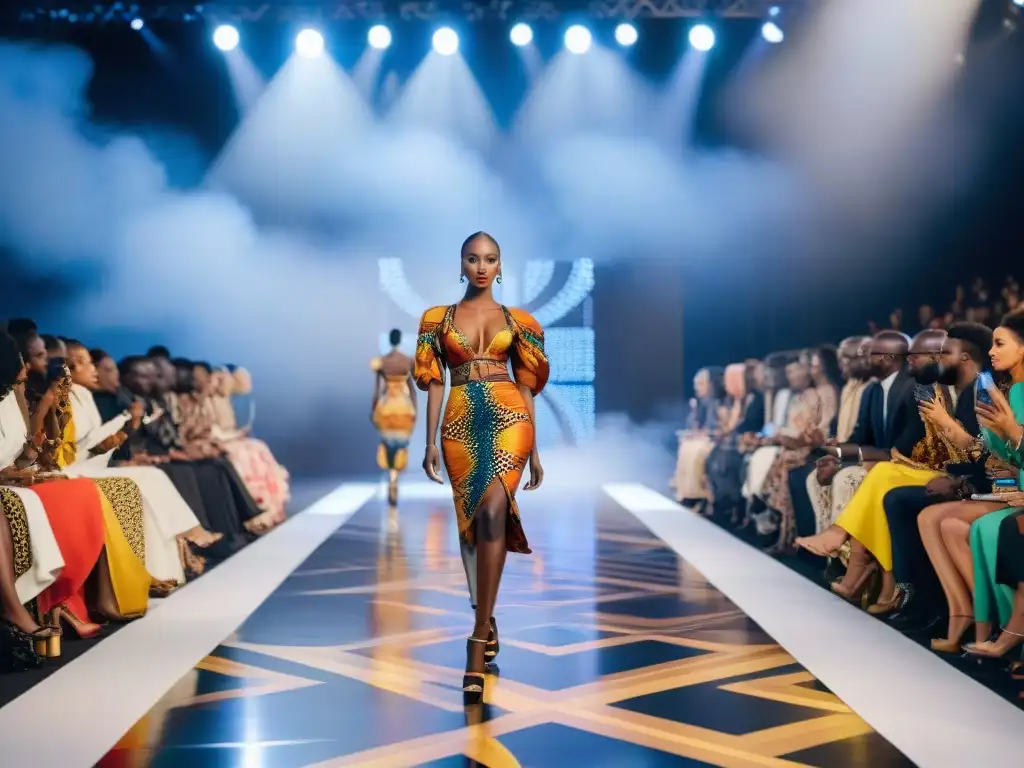 Evento de moda en África: Desfile vibrante con fusión de estilos tradicionales y contemporáneos, cautivando a una audiencia diversa