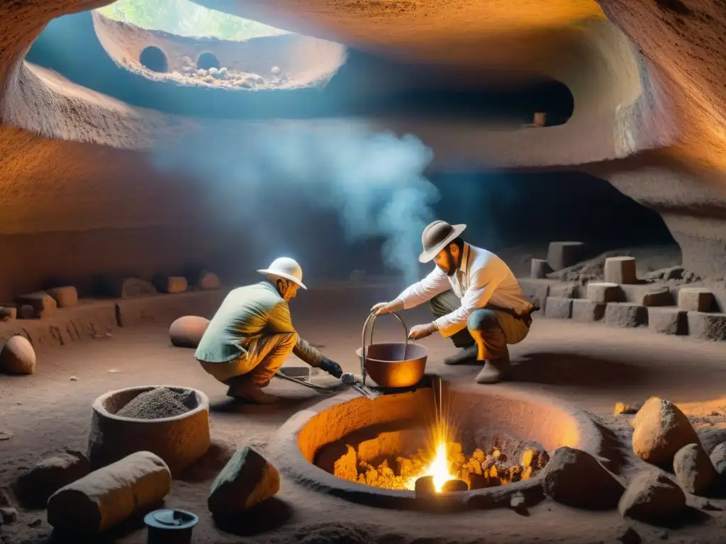 Excavación detallada de horno de fundición de hierro en sitio arqueológico de la antigua civilización Nok