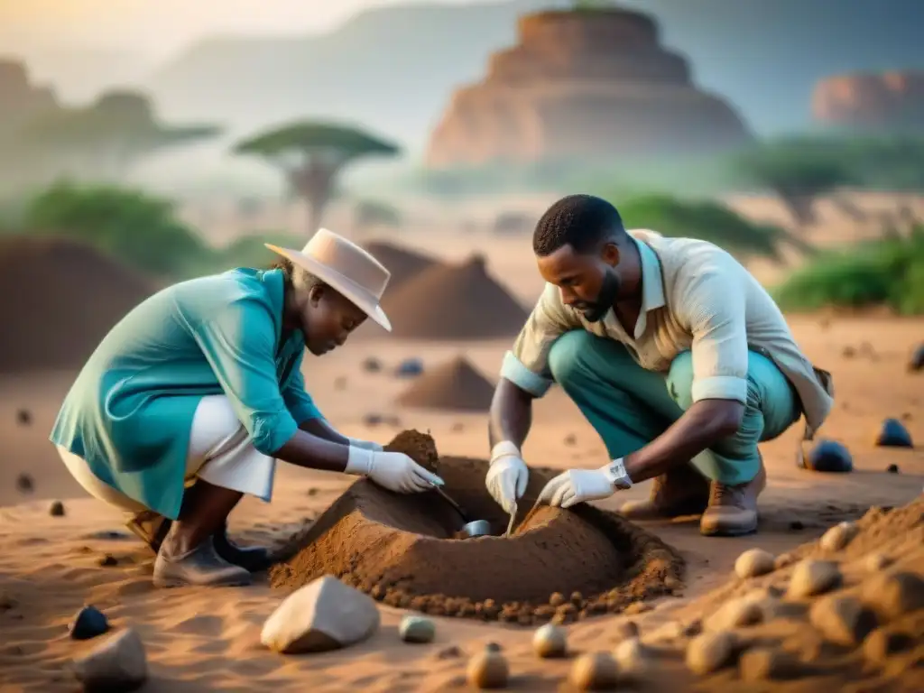 Excavación arqueológica en África: descubriendo reliquias antiguas Excavación meticulosa de arqueólogos en África revela reliquias antiguas, evidencia de interacciones africanoasiáticas recientes
