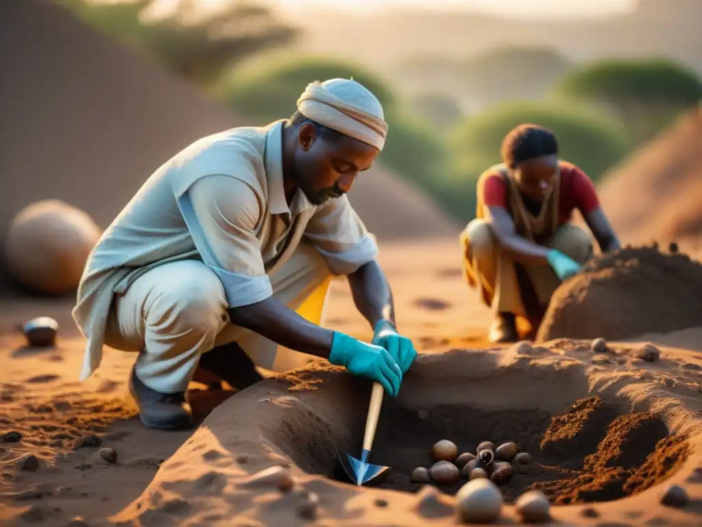 Excavación de rituales funerarios en civilizaciones africanas al atardecer